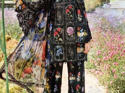 Elegant Black 3-Piece Lawn Suit with 3D Embroidery – Unstitched