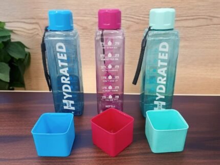 Plastic Mustang Water Bottle with Cup – 800ml (Approx)
