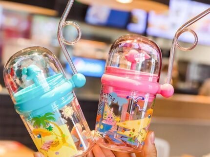 Kids Dolphin Top Waterfall Water Bottle with Straw