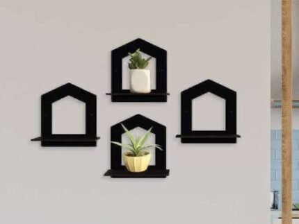 Wall Decoration Set – Pack of 4 Mini Racks with Flower Pots