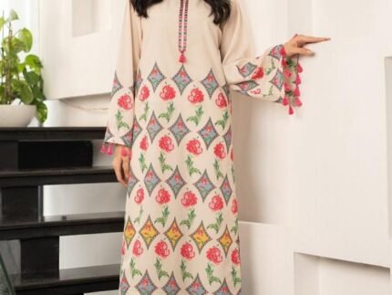 PRINTED CREAM FLORAL – 2PC LONG SUIT SET