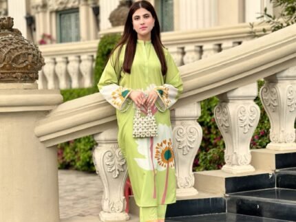 Gul-e-Mehak – Lime Floral 2PC Long Dress Set