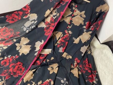 Elegant Chiffon Maxi with Dupatta – Lace Work Design 